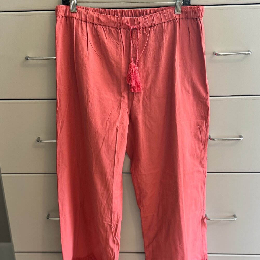 Dylan Palazzo Pants with tassled drawstring and scalloped bottoms